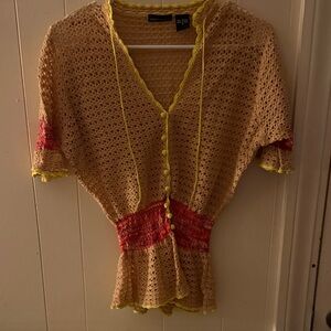 Moda International Beige and Pink Crochet Sweater